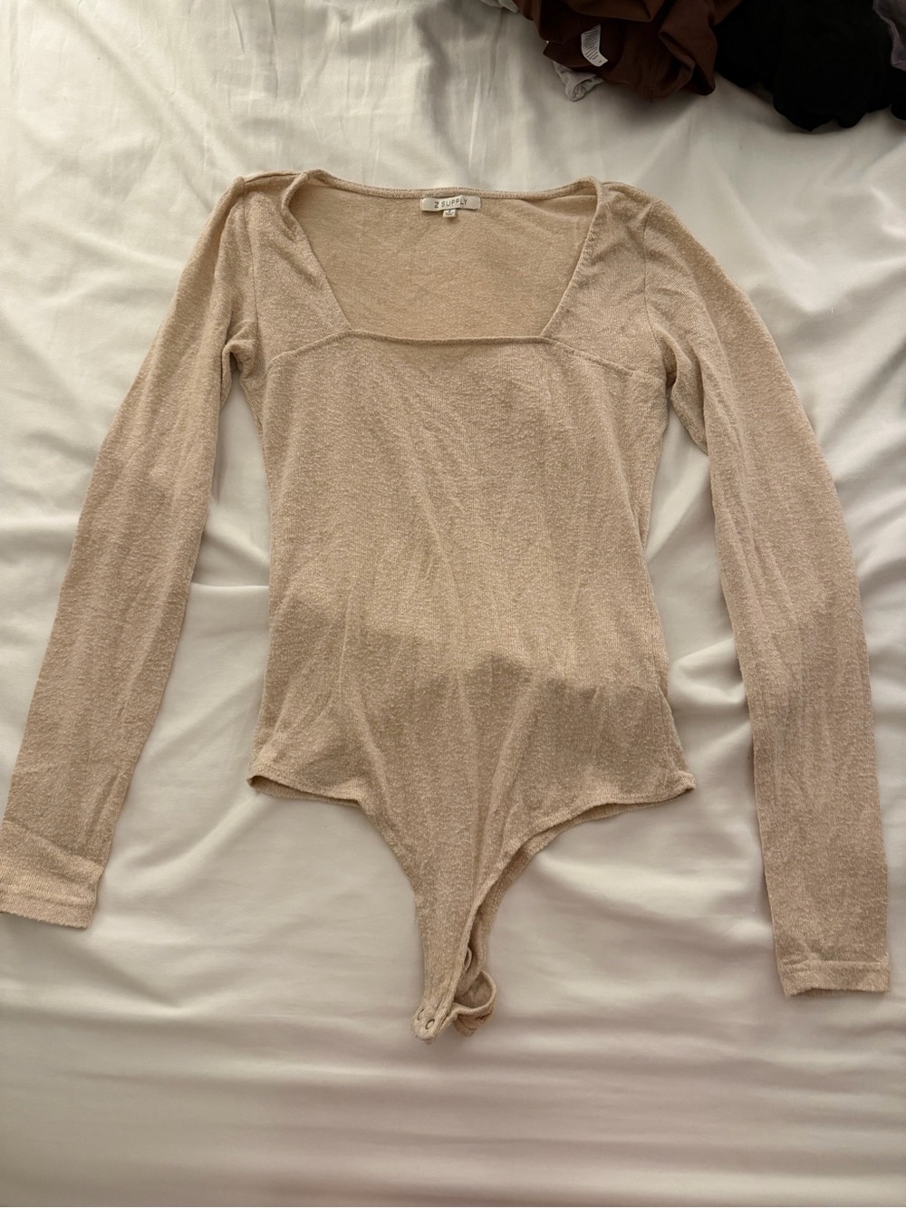 Z Supply Light Beige Square-Neck Long Sleeve Bodysuit